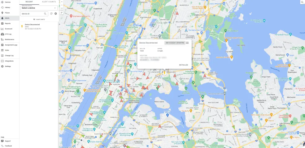 Alerts tab in the One Step GPS platform