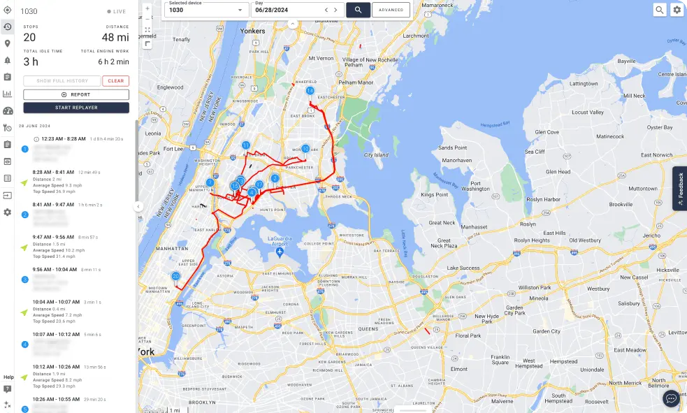 History tab in the One Step GPS platform