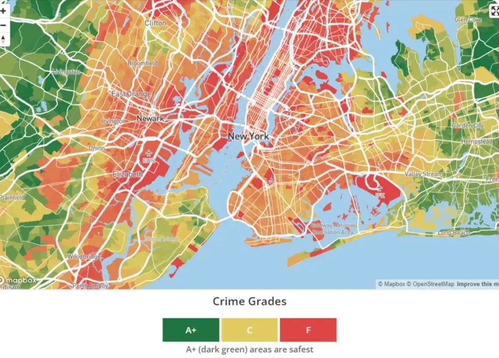 Vehicle theft grade map of New York