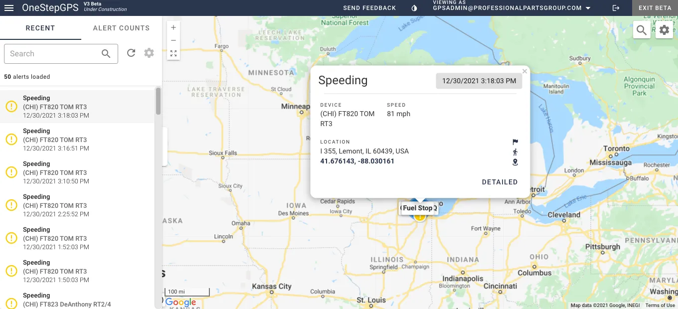 User dashboard monitor unsafe driving