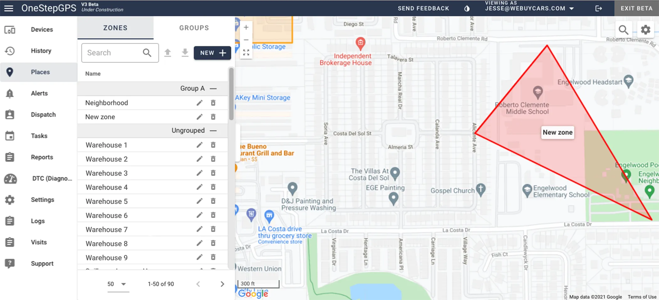 User dashboard custom geo fencing