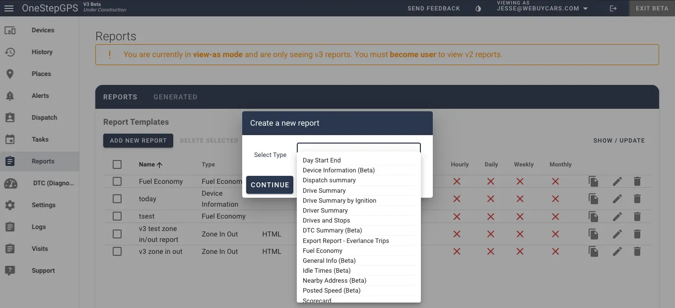 User dashboard custom reporting