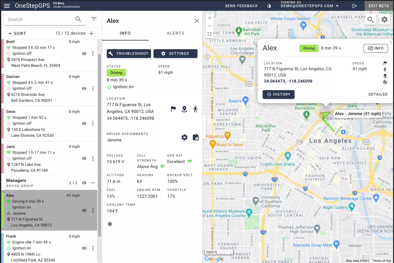 User dashboard see device history