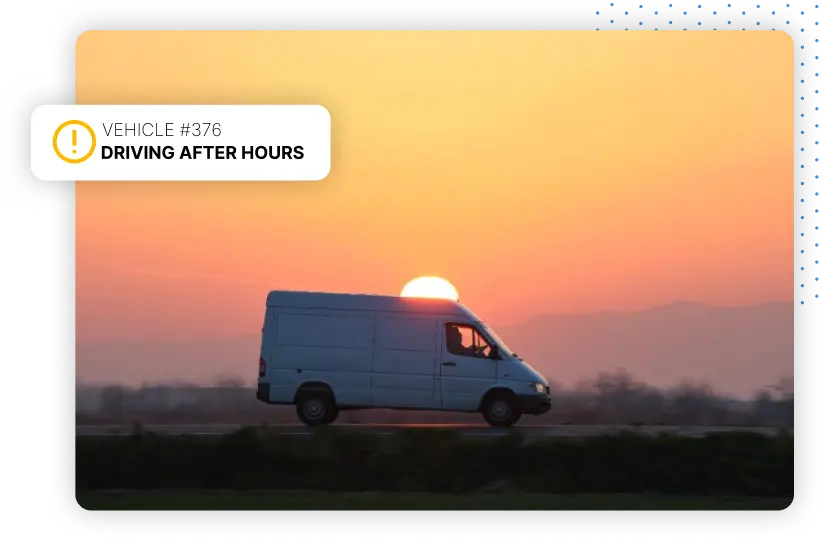 Van driving at sunset